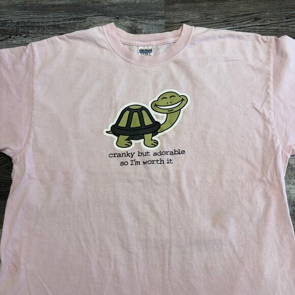 Vintage 90s Cranky But Adorable‎ So I'm Worth It Pink Women XL Turtle Funny Tee - Picture 1 of 11